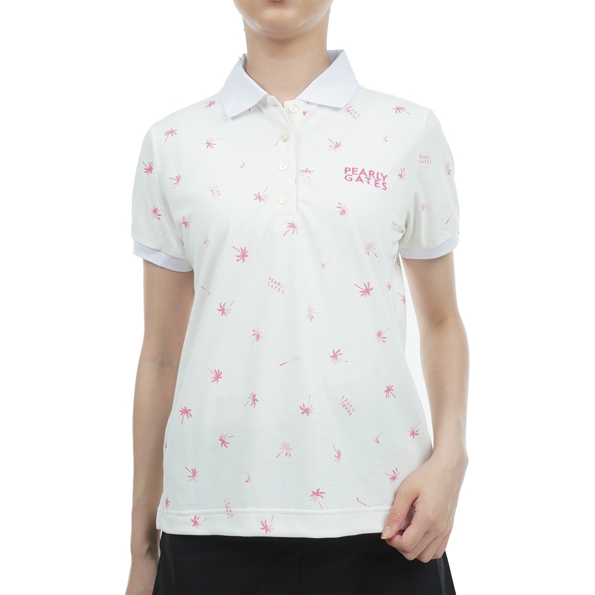 PEARLYGATES ミニワッフル サーマル水彩ヤシ柄 半袖ポロサイズ0 セール・アウトレット】ミニワッフル サーマル水彩ヤシ柄 半袖
