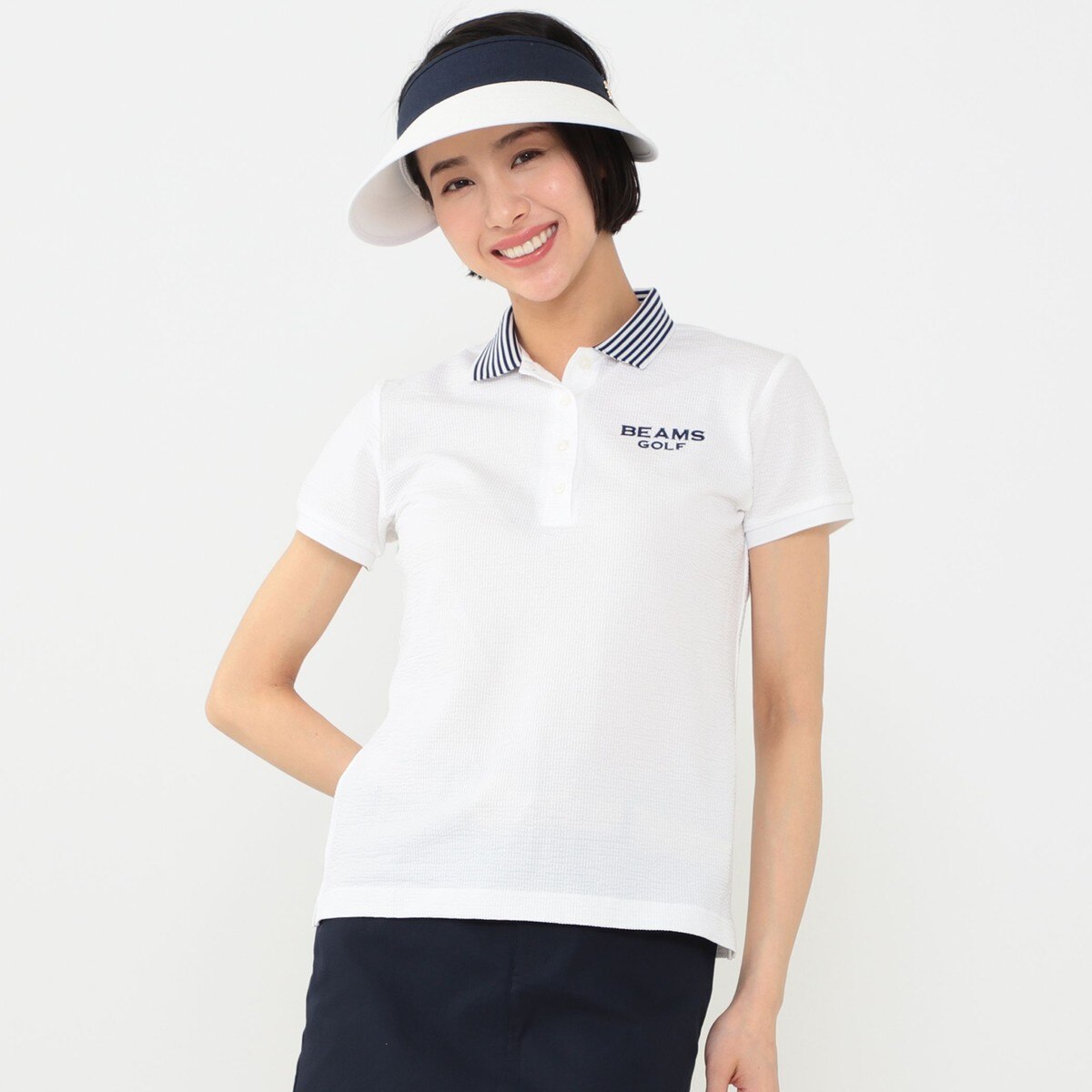 BEAMS GOLF PURPLE LABEL 衿裏ロゴ シアサッカー ポロシャツ 2022SS