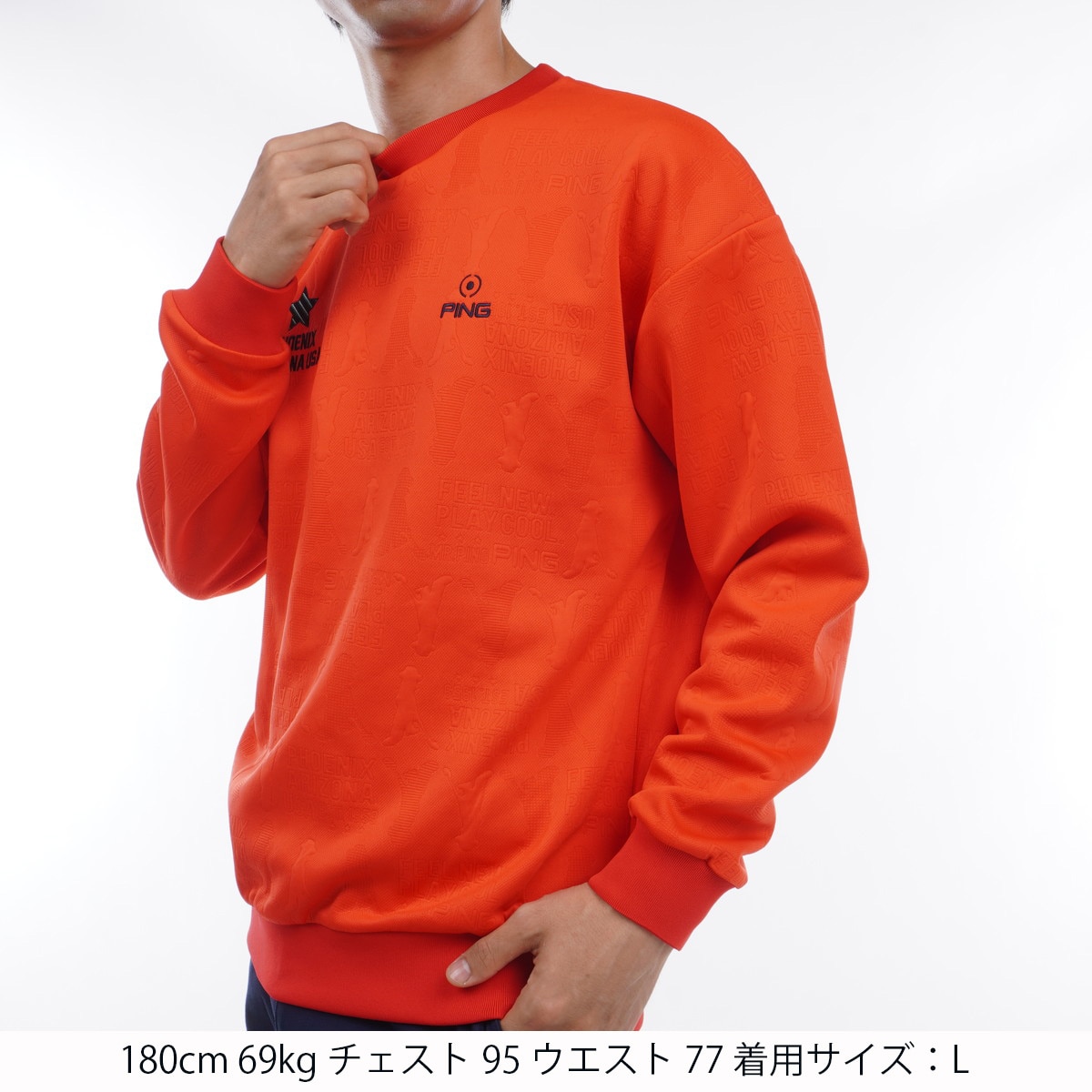 PING ピンMr.PING アルファベットシャドー柄 長袖トレーナー M セール・アウトレット アルファベットシャドー柄プルオーバー