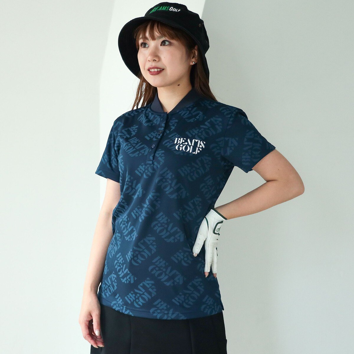 BEAMS GOLF ORANGE LABEL サークルロゴ ジャカードポロシャツ レディス