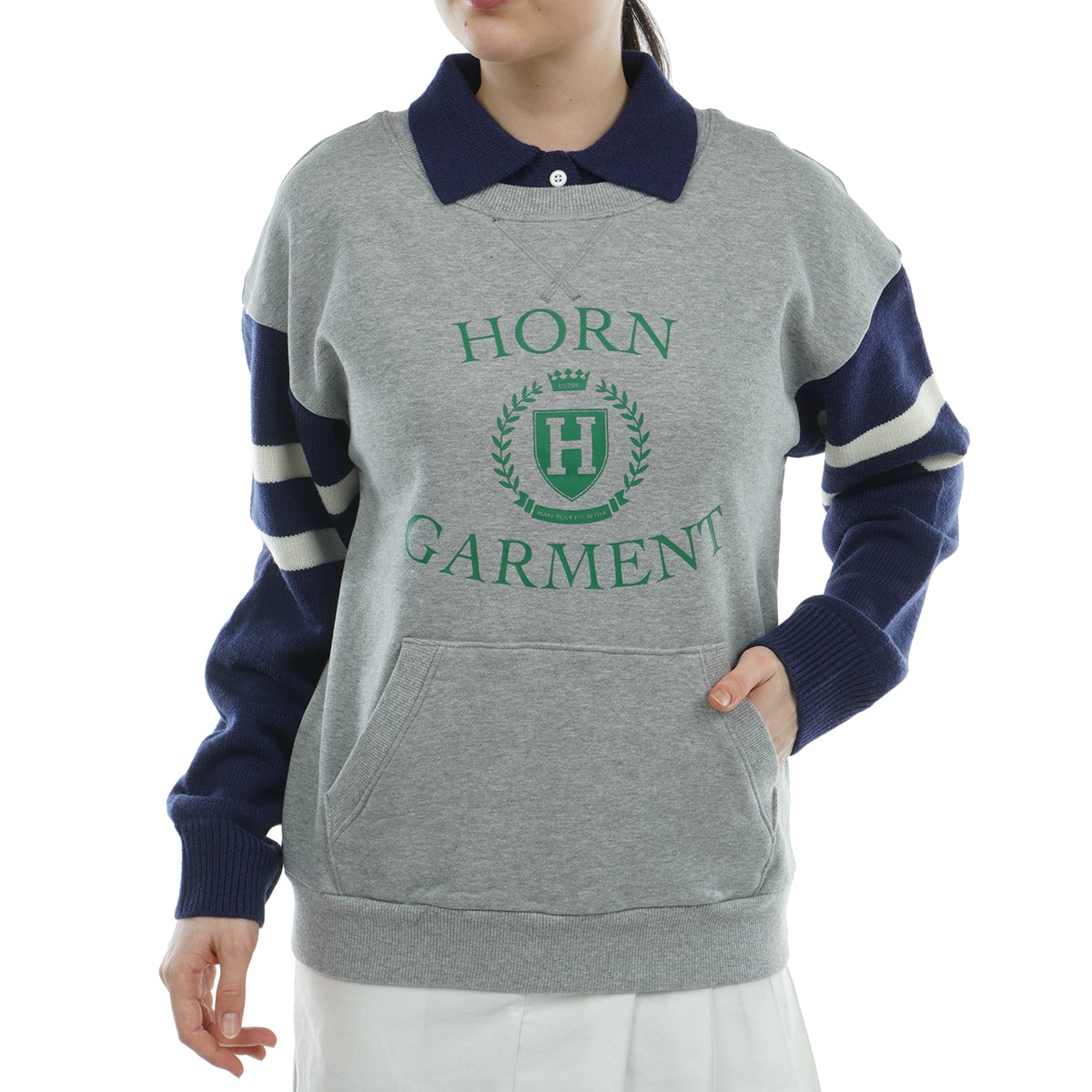 ホーンガーメント HORN G.M.T クルーネック長袖スウェット レディス ホーンガーメント HORN G.M.T クルーネック長袖セーター