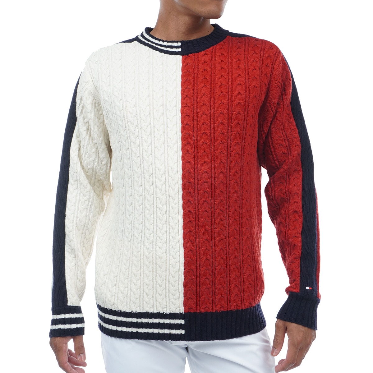 0400 TOMMY HILFIGER GOLF フラッグ編地クルーネックニット-