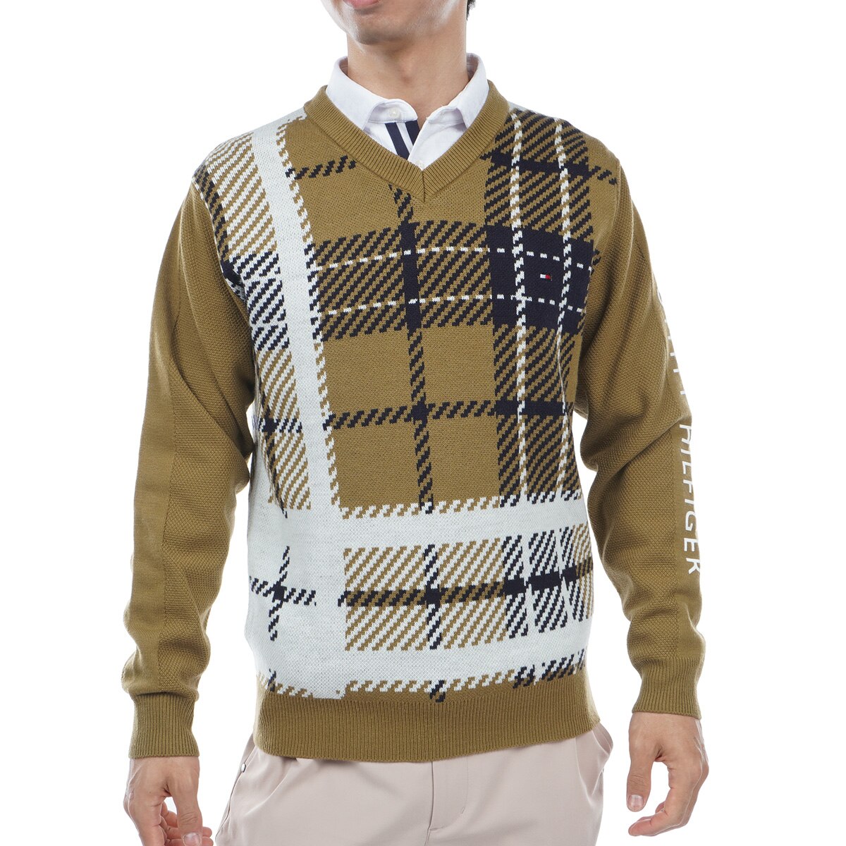 セール・アウトレット】チェック Vネックセーター(中間着(セーター