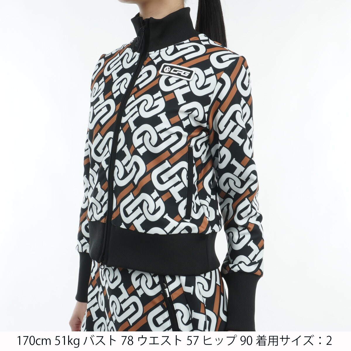 【新品セットアップ】CPGゴルフ チェーンロゴグラフィカルブルゾン&スカート セール・アウトレット】チェーンロゴグラフィカル ストレッチブルゾン