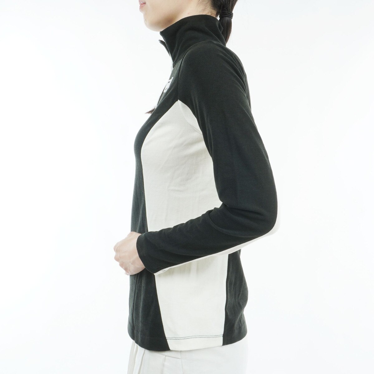 セール・アウトレット】バイカラー ストレッチ モックネック長袖シャツ