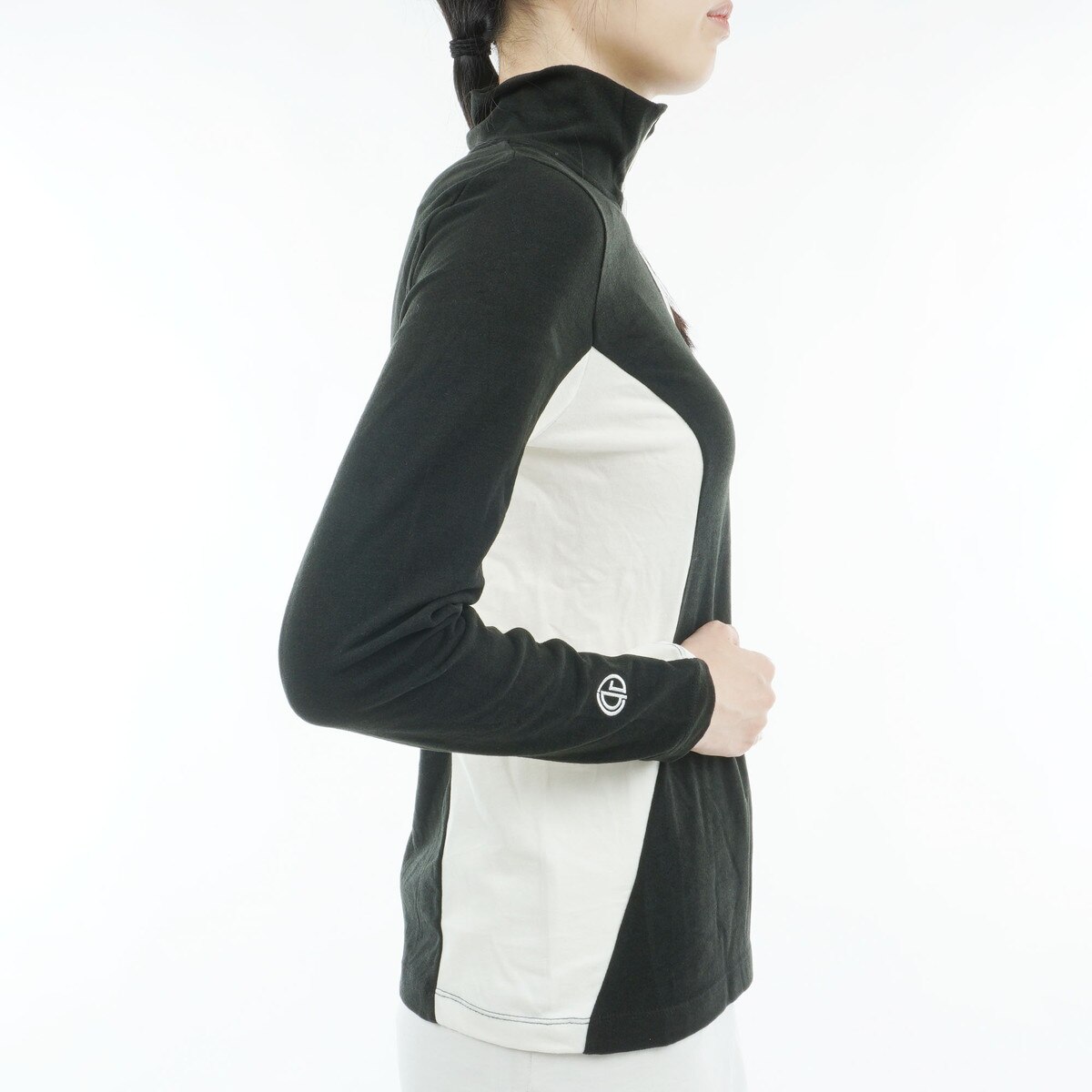 セール・アウトレット】バイカラー ストレッチ モックネック長袖シャツ