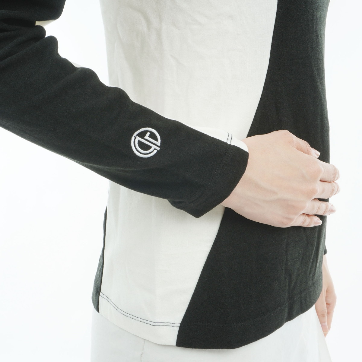 セール・アウトレット】バイカラー ストレッチ モックネック長袖シャツ