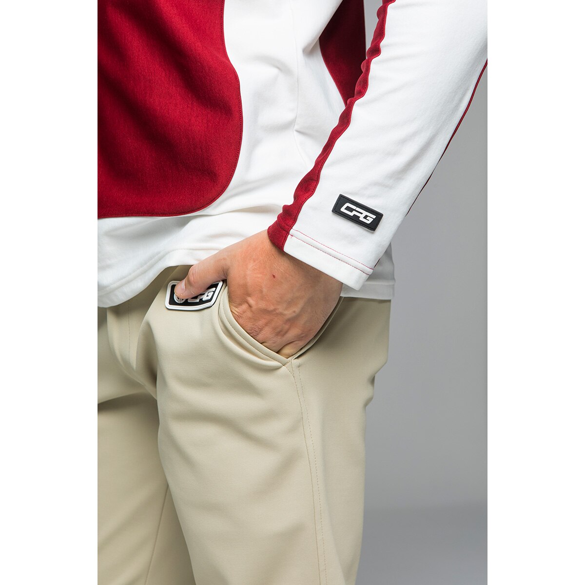 セール・アウトレット】裏起毛 ストレッチ モックネック長袖Tシャツ