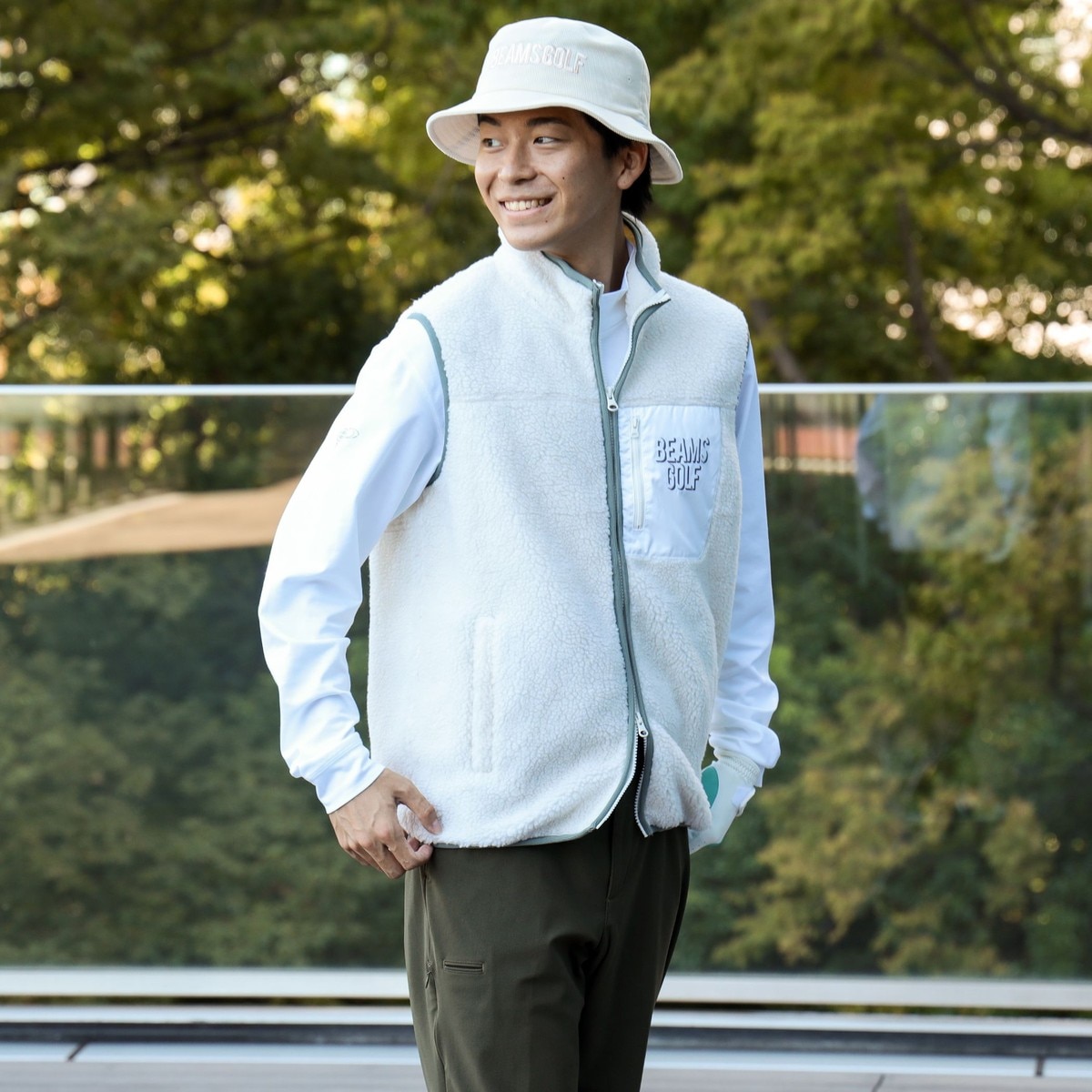 BEAMS GOLF ORANGE LABEL パイピング ボア ジップベスト(ベスト)|BEAMS