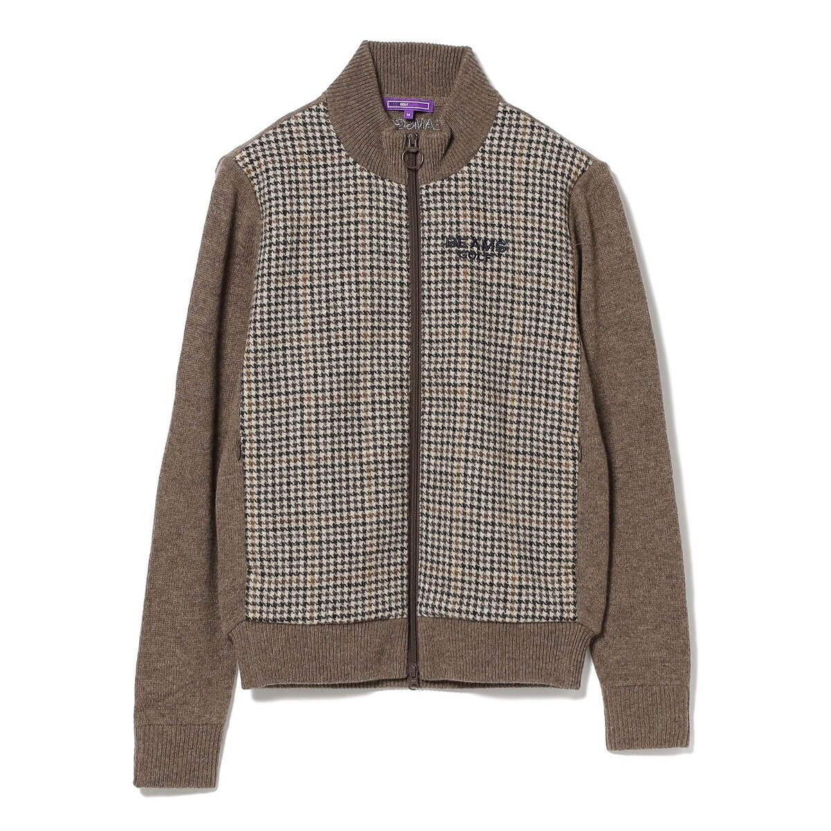 BEAMS GOLF PURPLE LABEL ツイードパネル ジップニットカーディガン