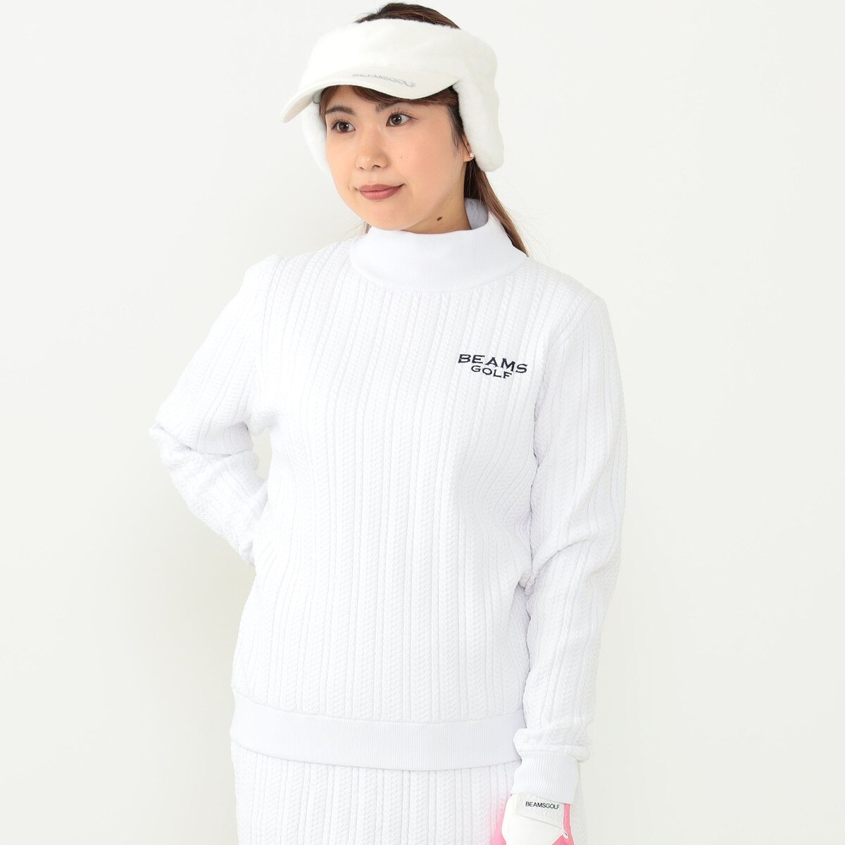 【ポイント10倍】 BEAMS 裏付きニット ケーブルタートルネック LABEL PURPLE GOLF レディースウェア