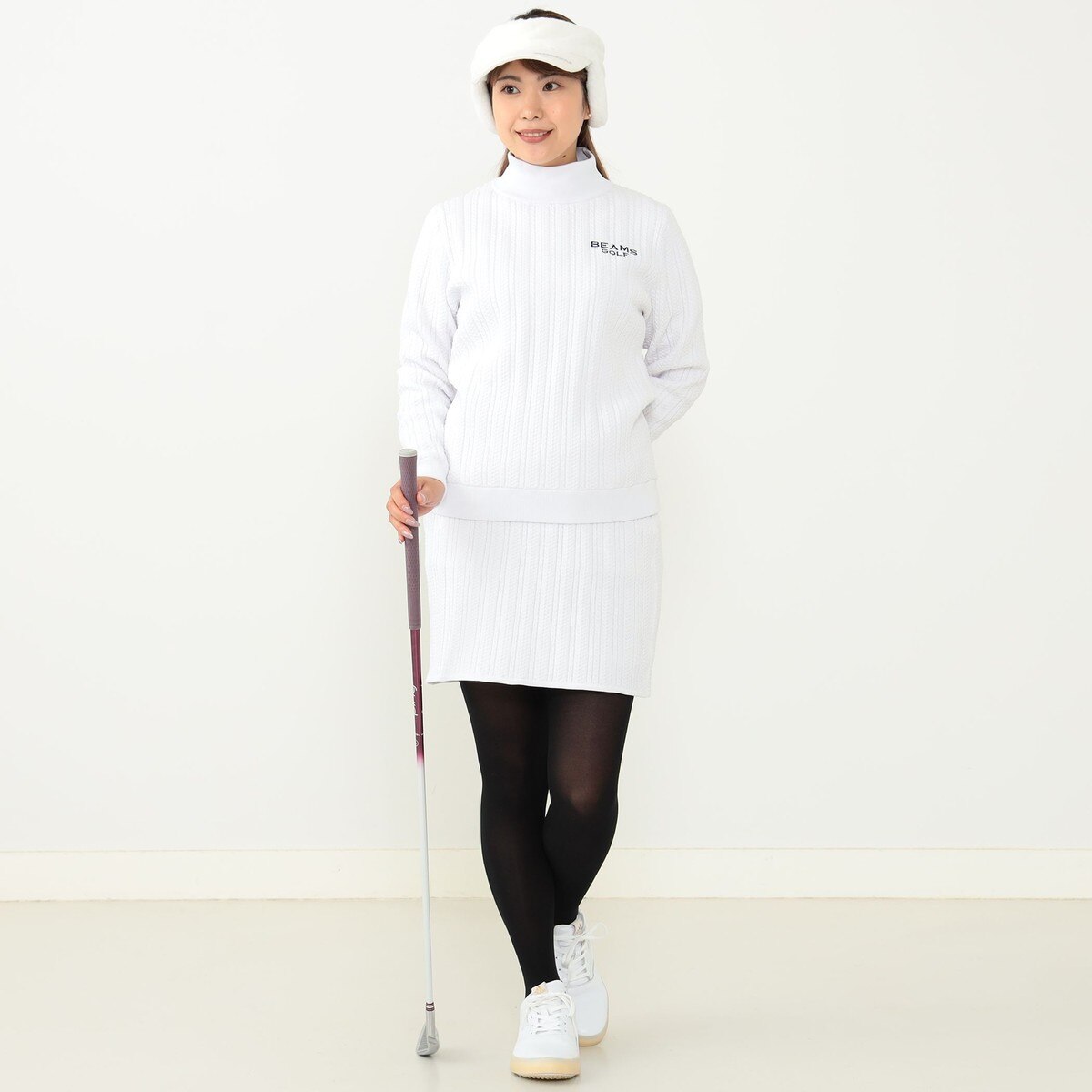 BEAMS GOLF PURPLE LABEL ケーブルタートルネック 裏付きニット