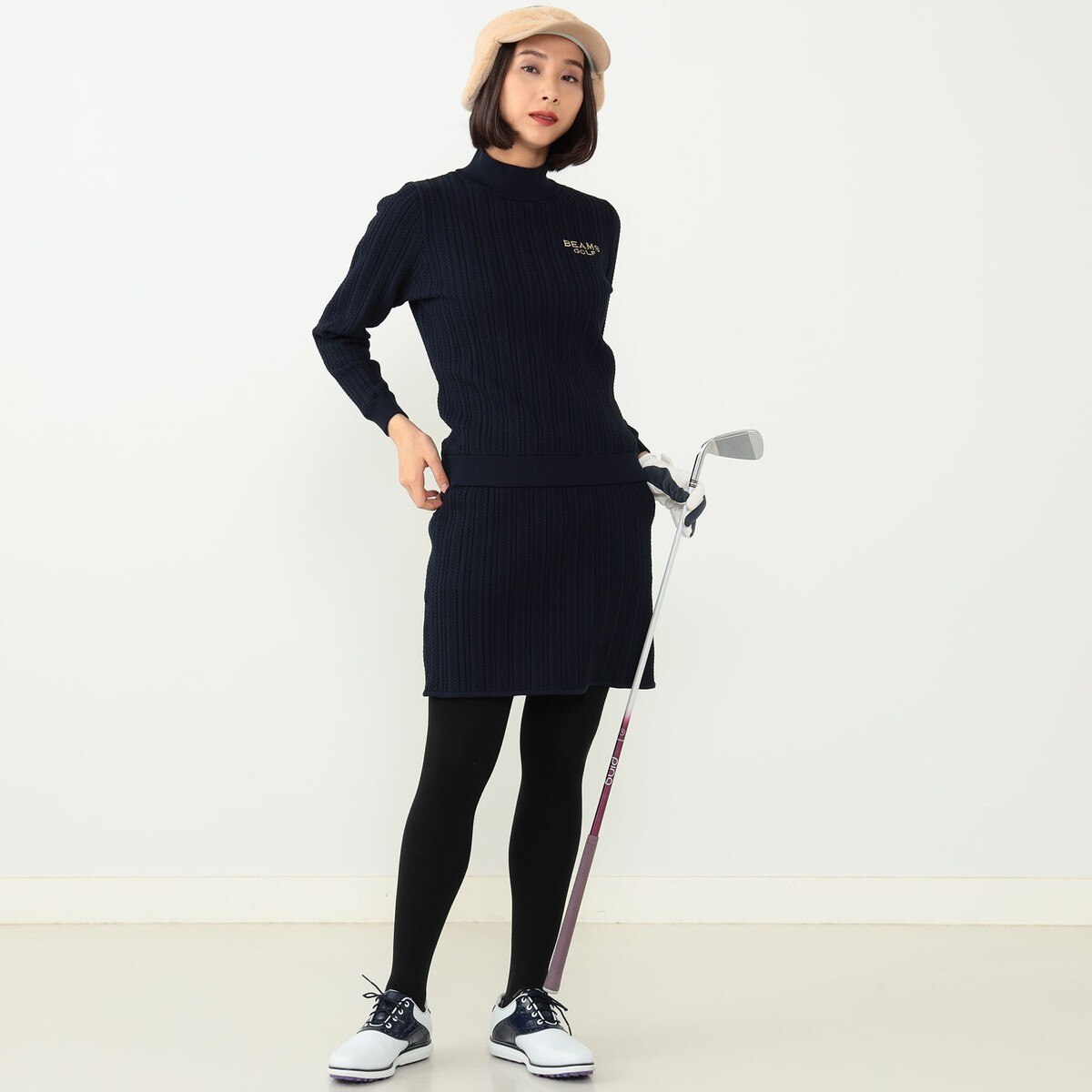 BEAMS GOLF PURPLE LABEL ケーブルタートルネック 裏付きニット