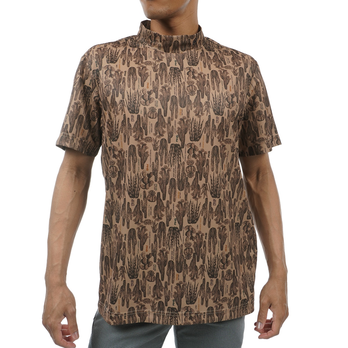 セール・アウトレット】10色総柄 サラマックス ハイネック半袖シャツ