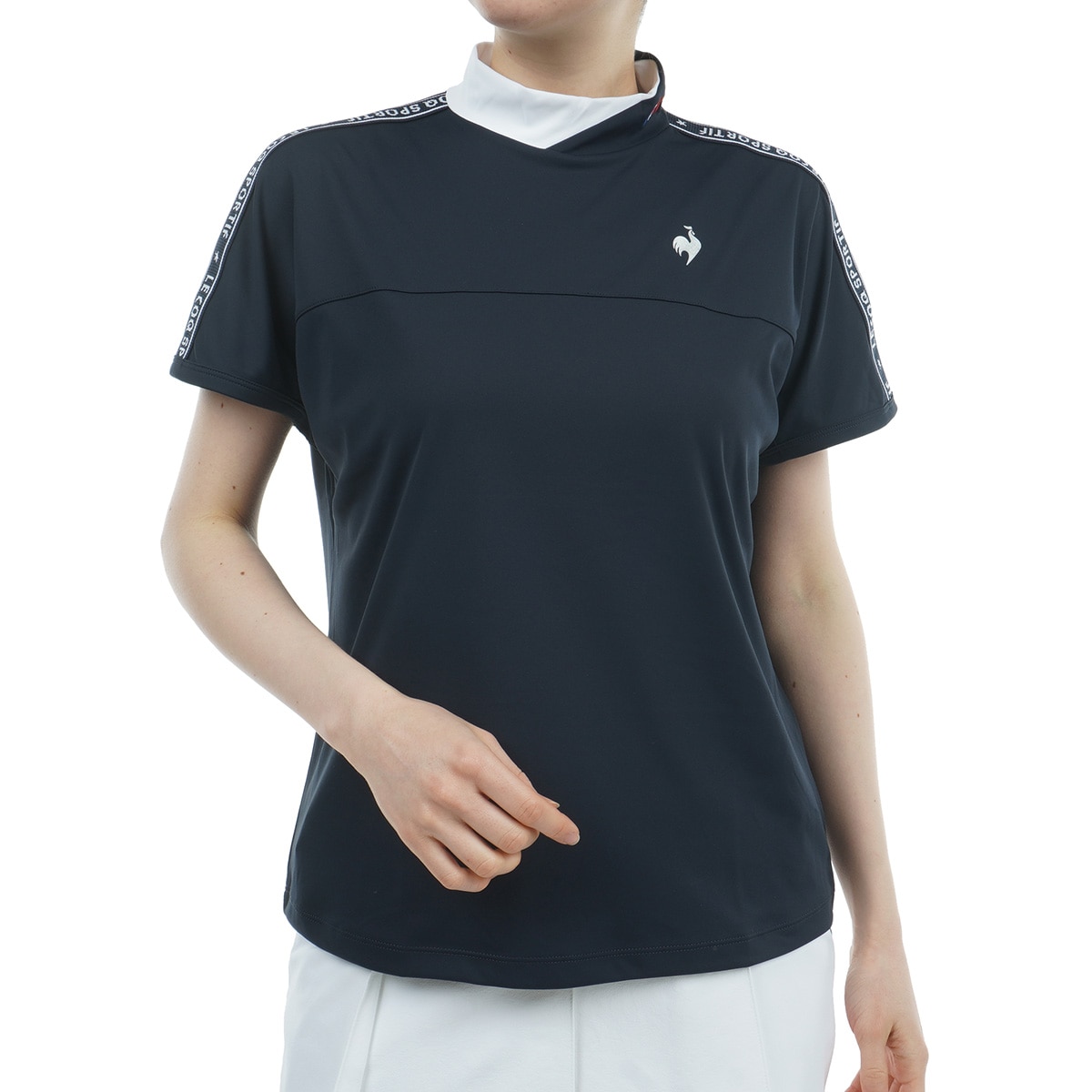 【le coq sportif GOLF】 【ワイドフィット】モックネック袖ラインシャツ レディース ネイビー M カットソー・Tシャツ トップス ルコックスポルティフ(ゴルフ)