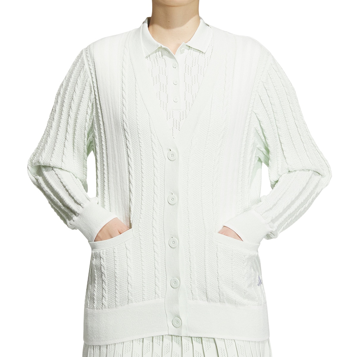 新品　JUSGLITTY　ベルト付きケーブルカーディガン　ホワイト UVミニケーブルカーディガン | JILL by JILL STUART（ジル バイ ジル