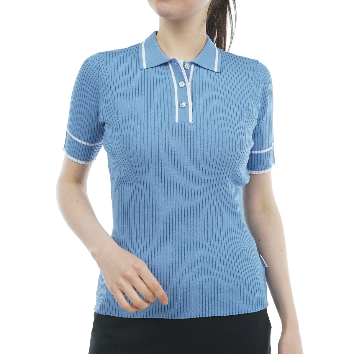セール・アウトレット】ストレッチ リブニット半袖ポロシャツ レディス