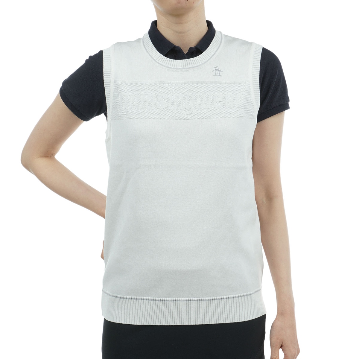 マンシングウェア 地柄ロゴジャカード サイドリブニット ベスト Munsingwear ペンギンロゴジャカード ニットベスト -デサント