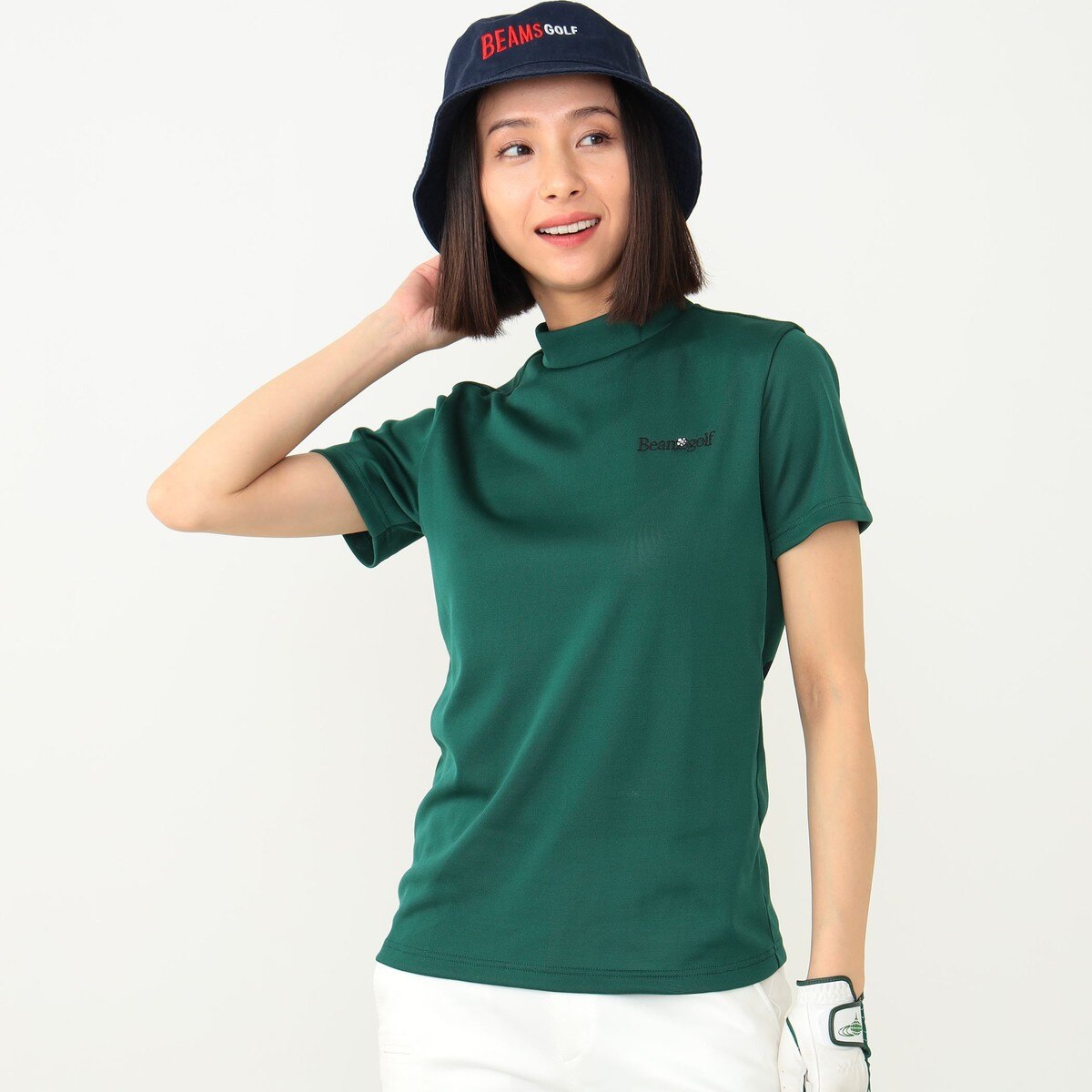 BEAMS GOLF ORANGE LABEL バックフラワー モックネックシャツ