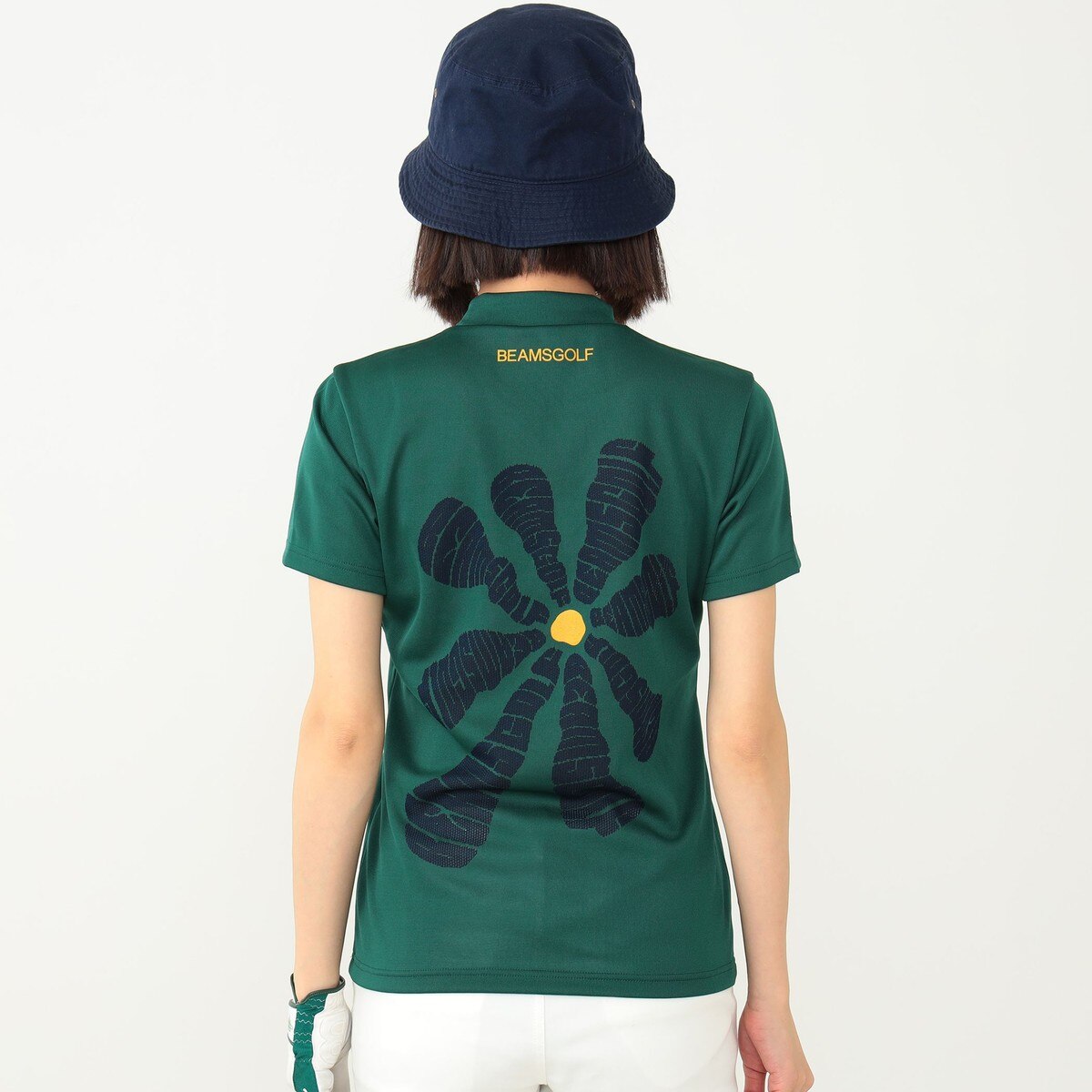 ビームスゴルフ】人気花柄フラワー総柄×ロゴネーム 半袖ゴルフモックネックシャツM BEAMS GOLF（ビームス ゴルフ）〈WOMEN〉【別注】ALL GOOD