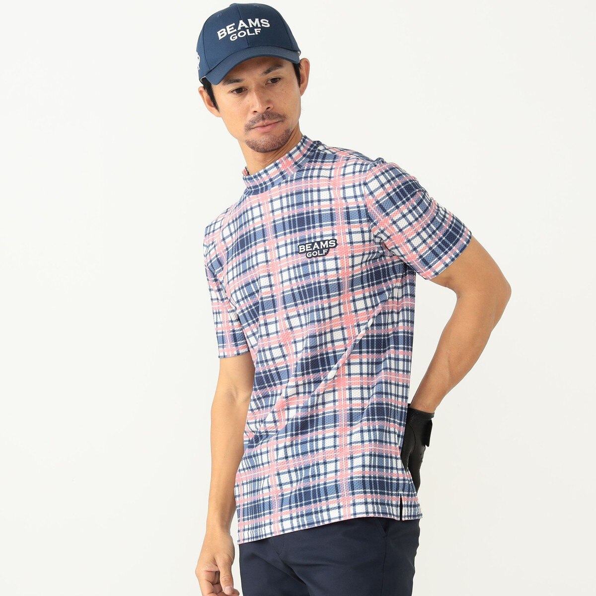 BEAMS GOLF PURPLE LABEL プラスリッチ チェックプリント モックネックシャツ(シャツ)