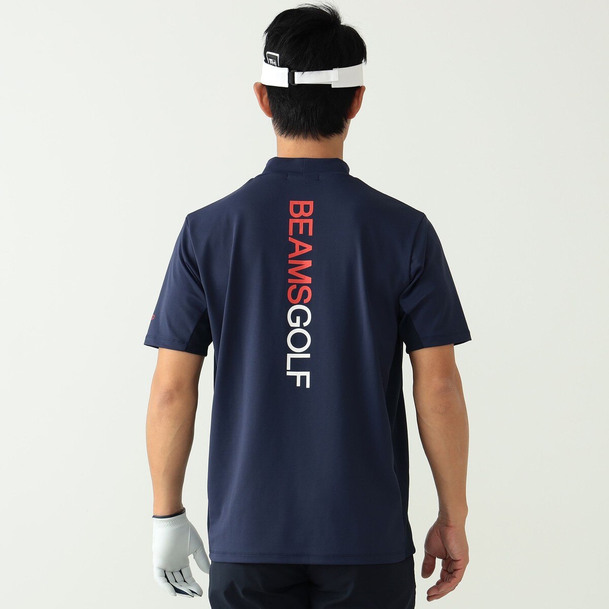 美品　BEAMS GOLF 半袖モックネックポロシャツ　L ORANGE LABEL カラーネップ プリント モックネックシャツ