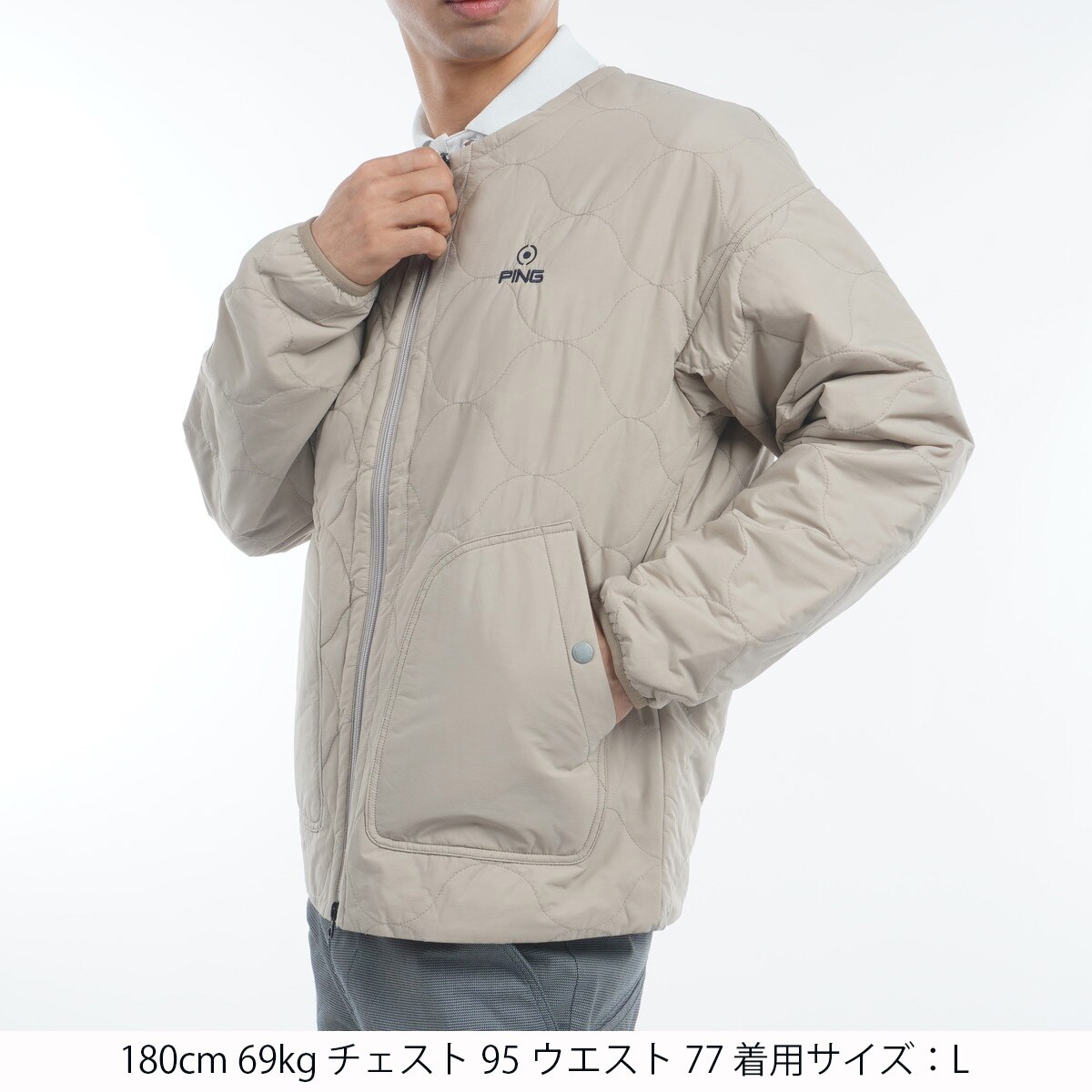 PING キルティング フルジップ中綿ブルゾン ベージュ　新品 0000749046_p01_01.jpg