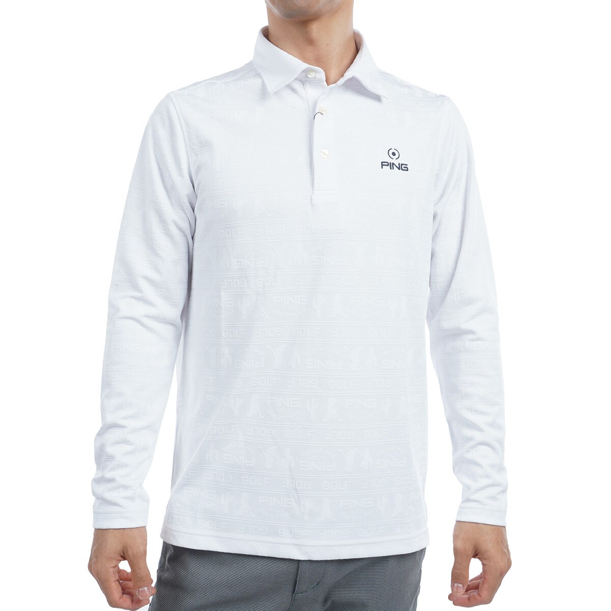 セール・アウトレット】Mr.PING 凹凸長袖ポロシャツ(長袖シャツ