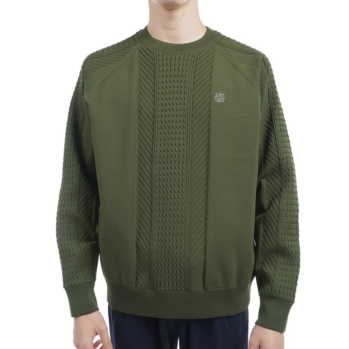 【美品】M ST ANDREWS セントアンドリュース ニットセーター 裏地付 セール・アウトレット】ケーブル裏地付きプルオーバーセーター(中間着