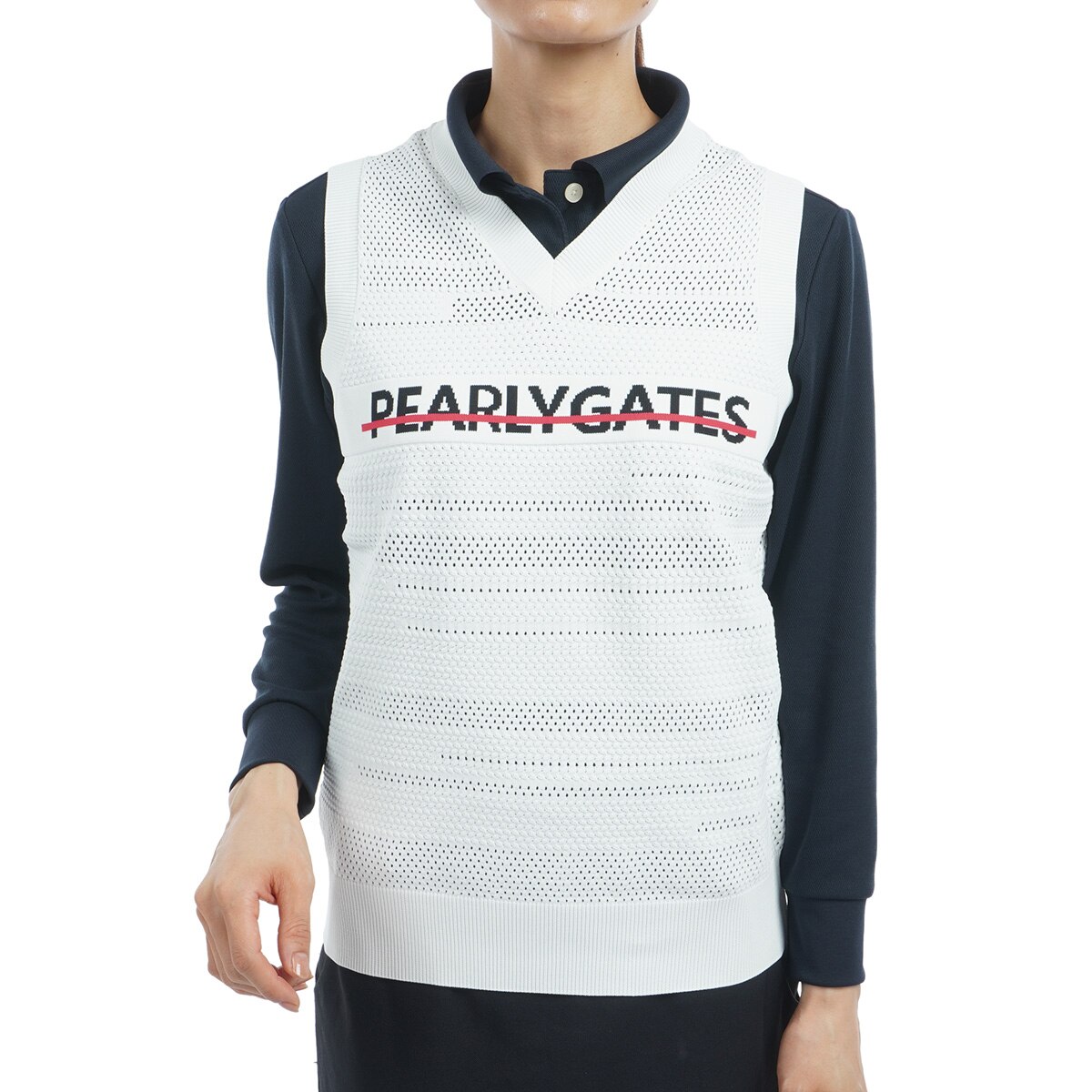 PEARLY GATES PG1989 迷彩メッシュベスト 光栓ナナメケーブル Vネックニットベスト ＜チェック柄