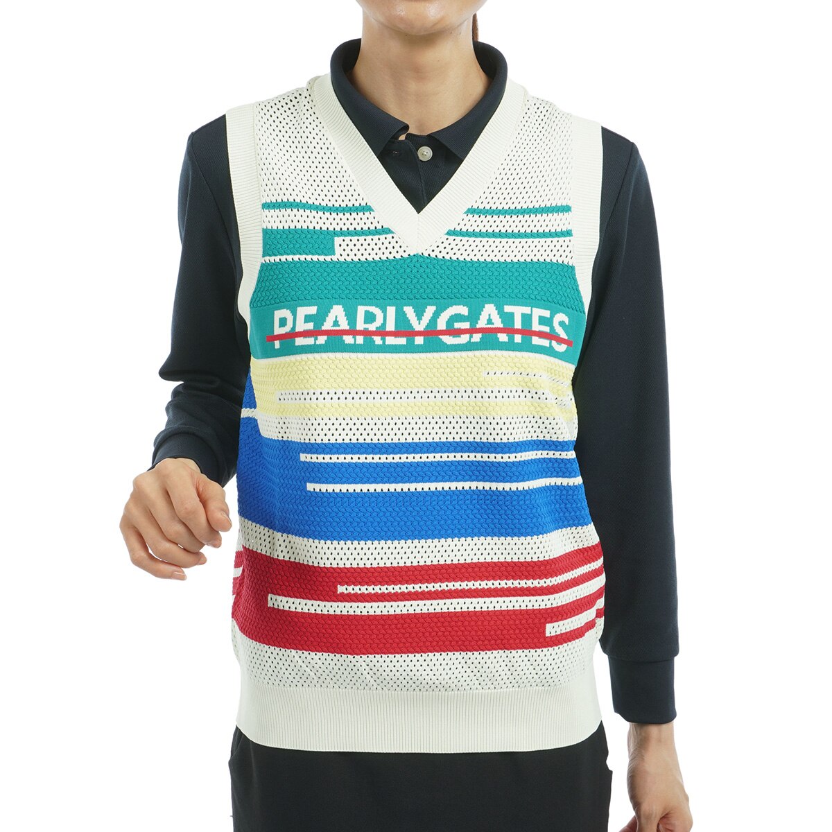 新品未使用⭐︎PEARLY GATES メッシュニットベスト レディス（タグ付き） セール・アウトレット】光栓 地柄×メッシュニットベスト