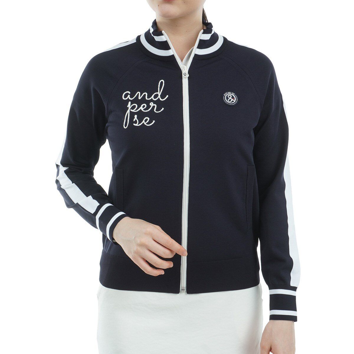 アンパスィ 中綿ジャケット 黒×白 ロゴプリント フード付き レディース