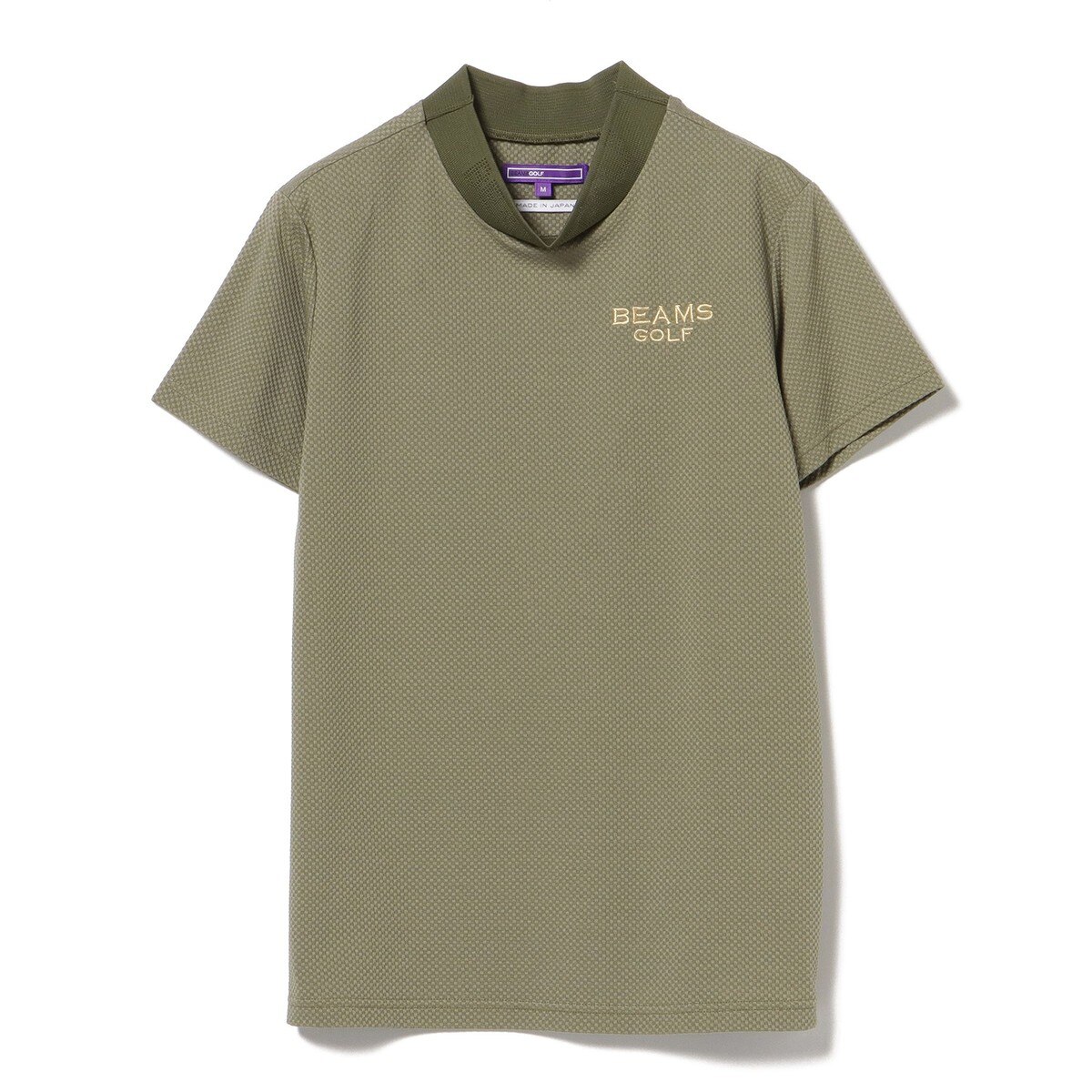 【ビームスゴルフパープルレーベル】ブロックサッカー モックネックシャツ/美品/白 BEAMS GOLF PURPLE LABEL ブロックサッカー モックネックシャツ
