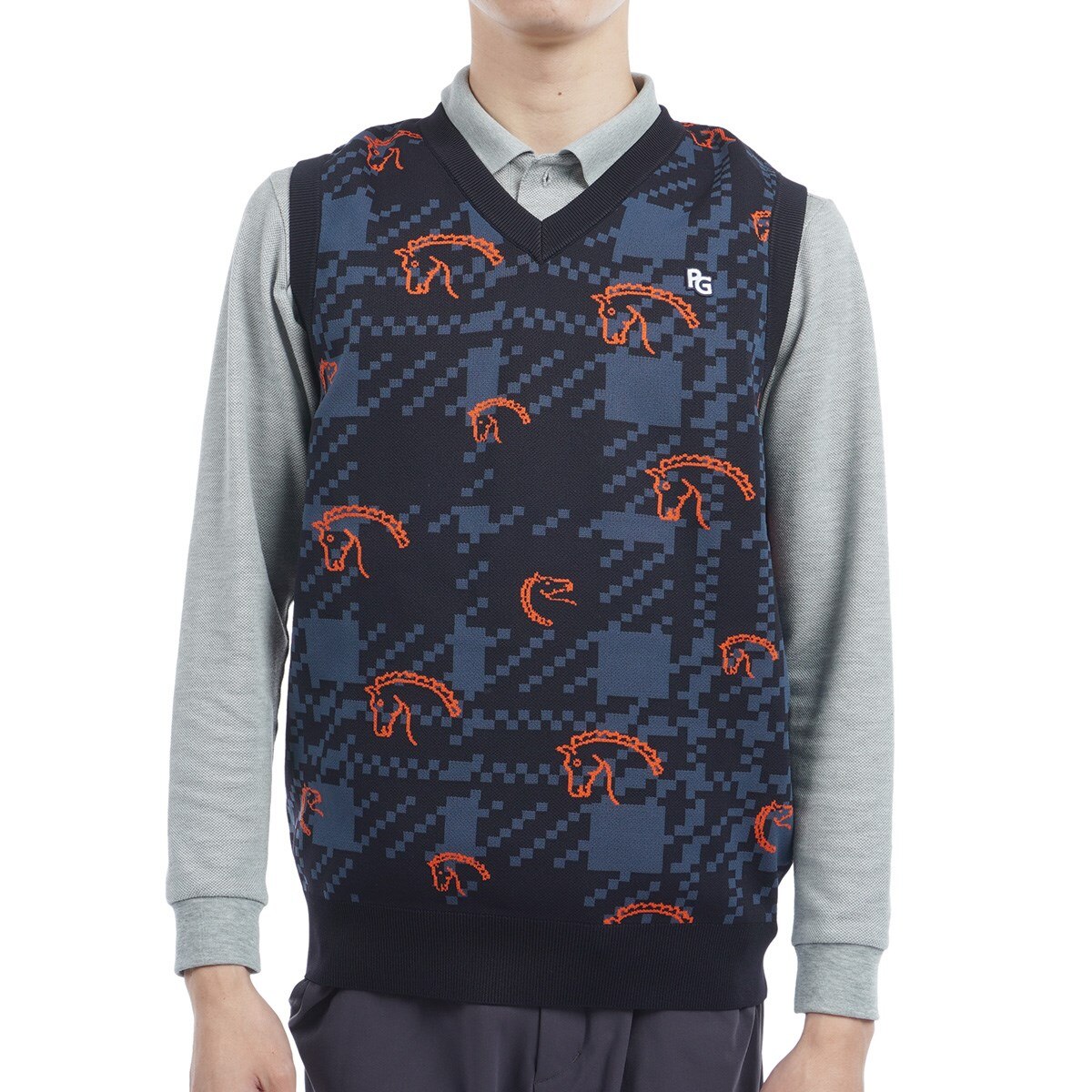 PEARLY GATES　パーリーゲイツ　TWICEコラボ　ニットベスト PEARLY GATES TWICEコラボ オレンジニット ベスト ローカルポリ 線画馬