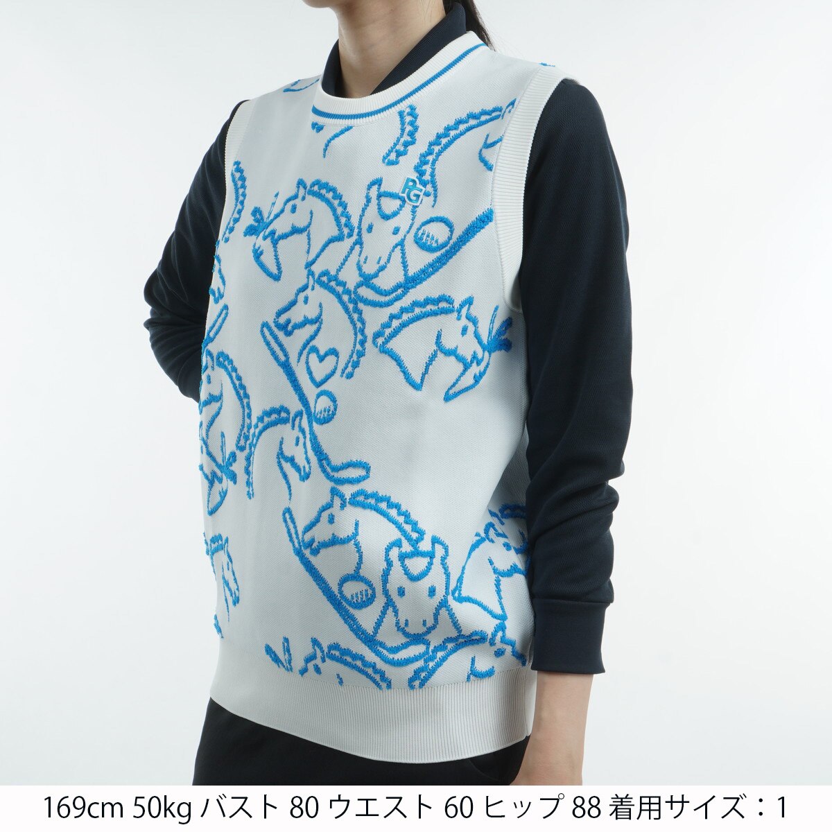 セール・アウトレット】ローカルポリ 線画馬柄ニットベスト セール・アウトレット】ローカルポリ 線画馬柄ニットベスト