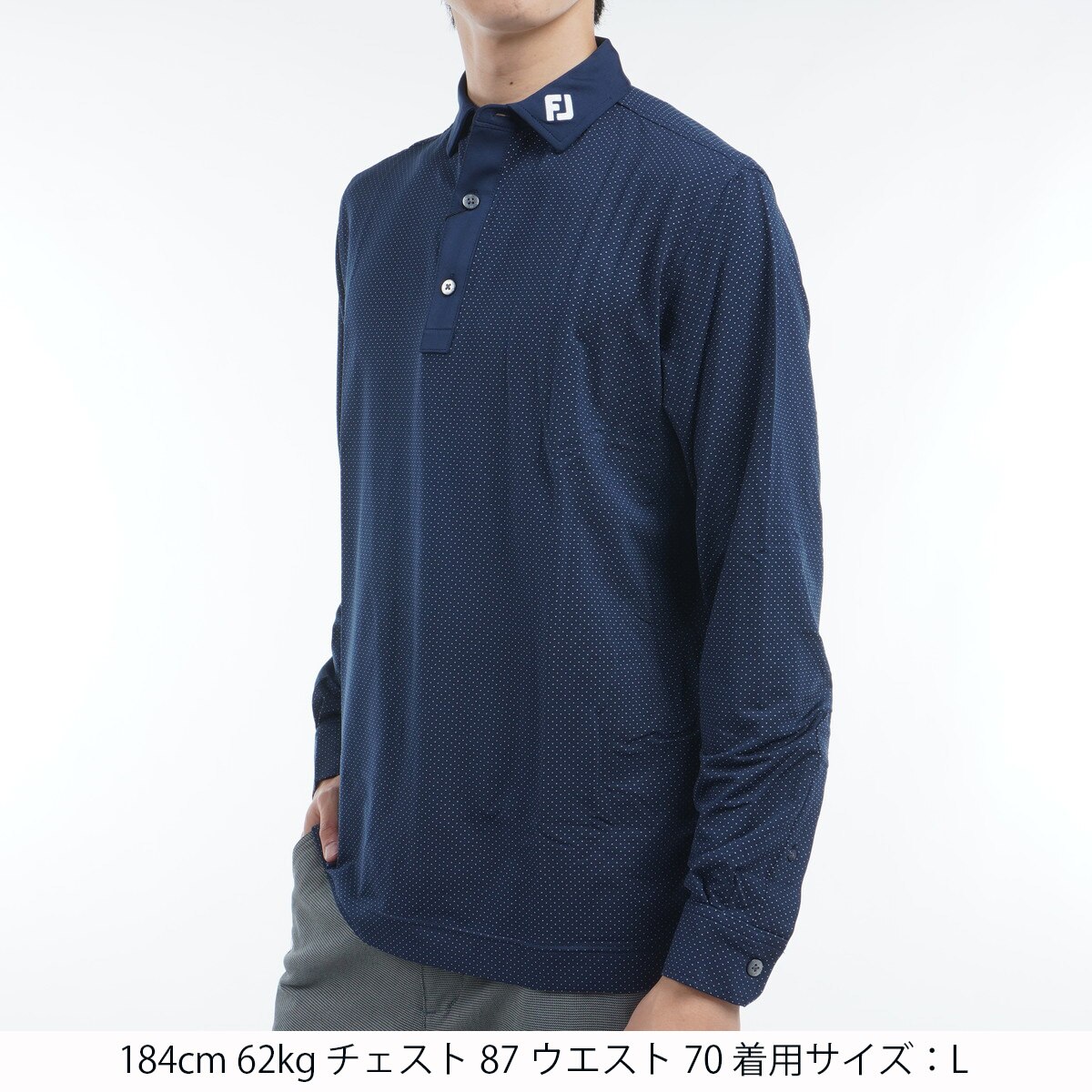 ドットジャカード ストレッチ 長袖ポロシャツ(長袖シャツ