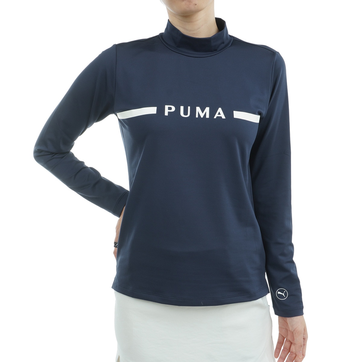 PUMA プーマ モックネック シャツ ボーダー ロゴ ゴルフ ウェア 長袖 PUMA プーマ ゴルフ ストレッチ スローガン ロゴ モックネック