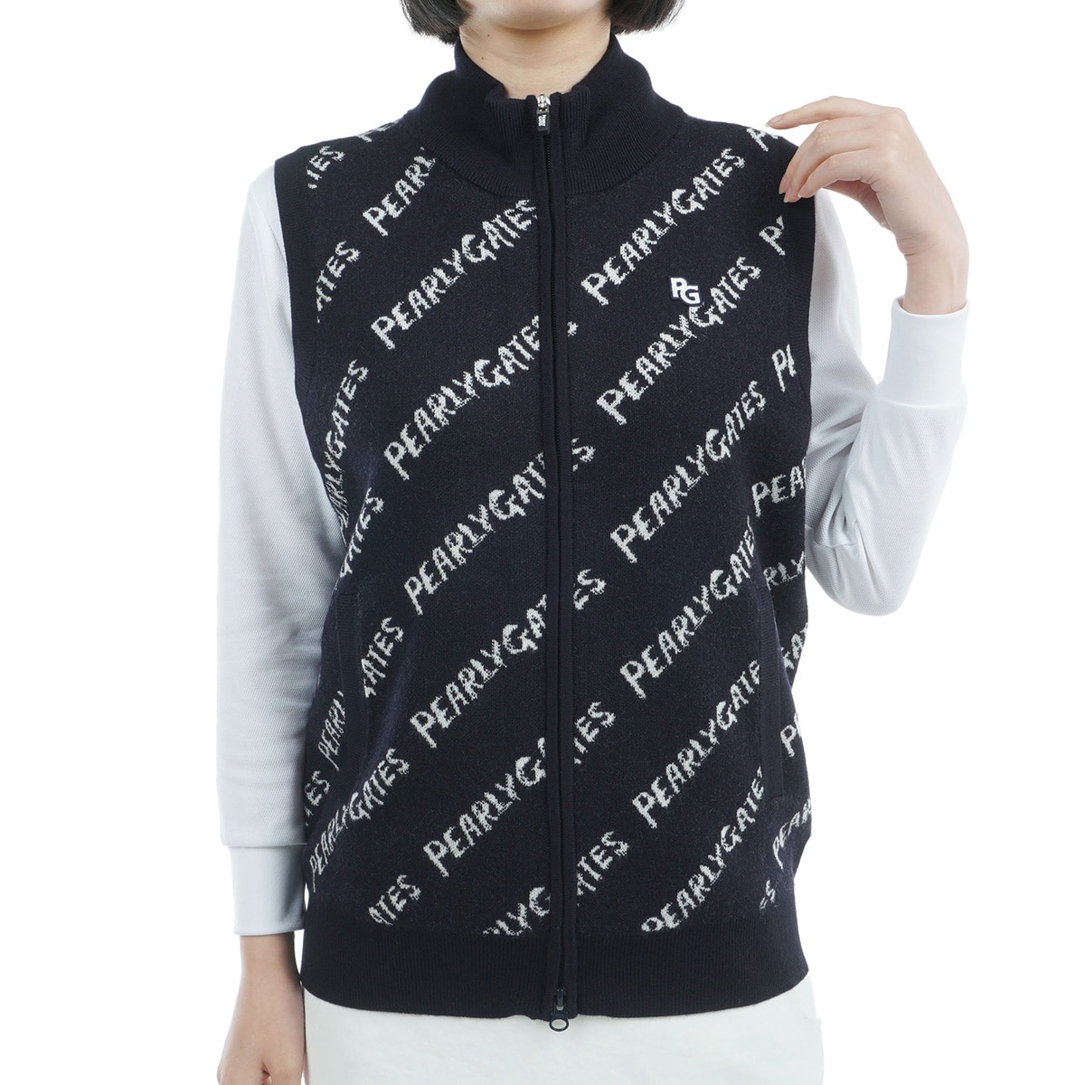 カシミヤ混総柄 ロゴ柄ニットベスト レディス(ベスト) パーリーゲイツ