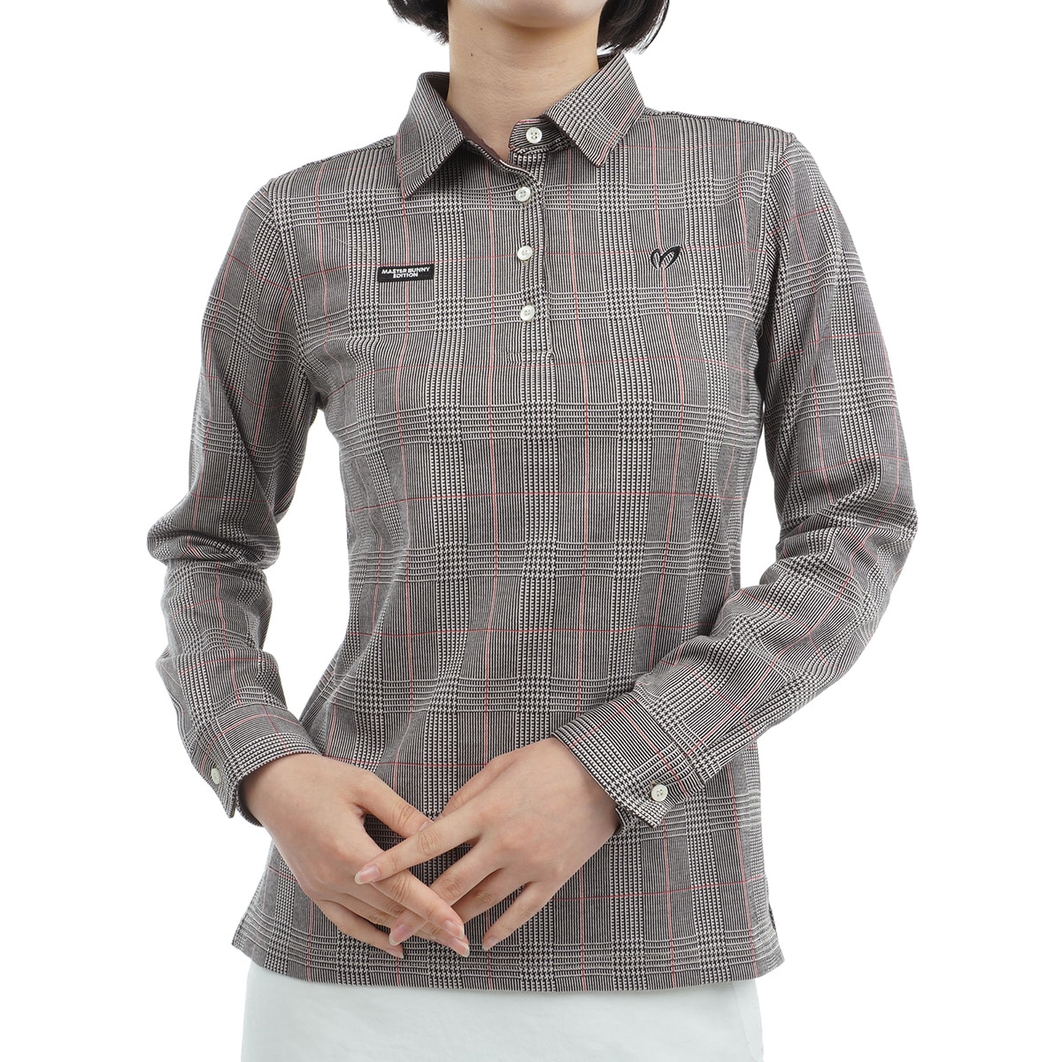 MASTER BUNNY EDITION 長袖ポロシャツ 総柄 5 マスターバニーエディション　長袖ポロシャツ　ストレッチ　サイズ4 美品 中古 レディース マスターバニーエディション MASTER BUNNY  EDITION 長袖ポロシャツ 1(M) オレンジ系 秋冬｜ココゴルフ