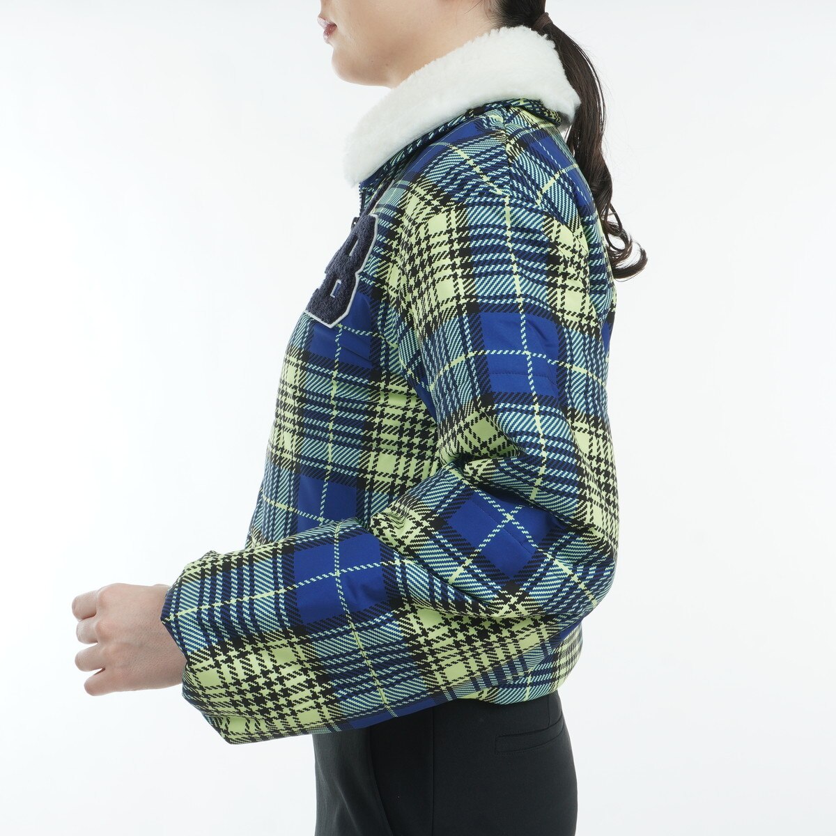 セール・アウトレット】ストレッチタフタ ボア襟ジップアップブルゾン