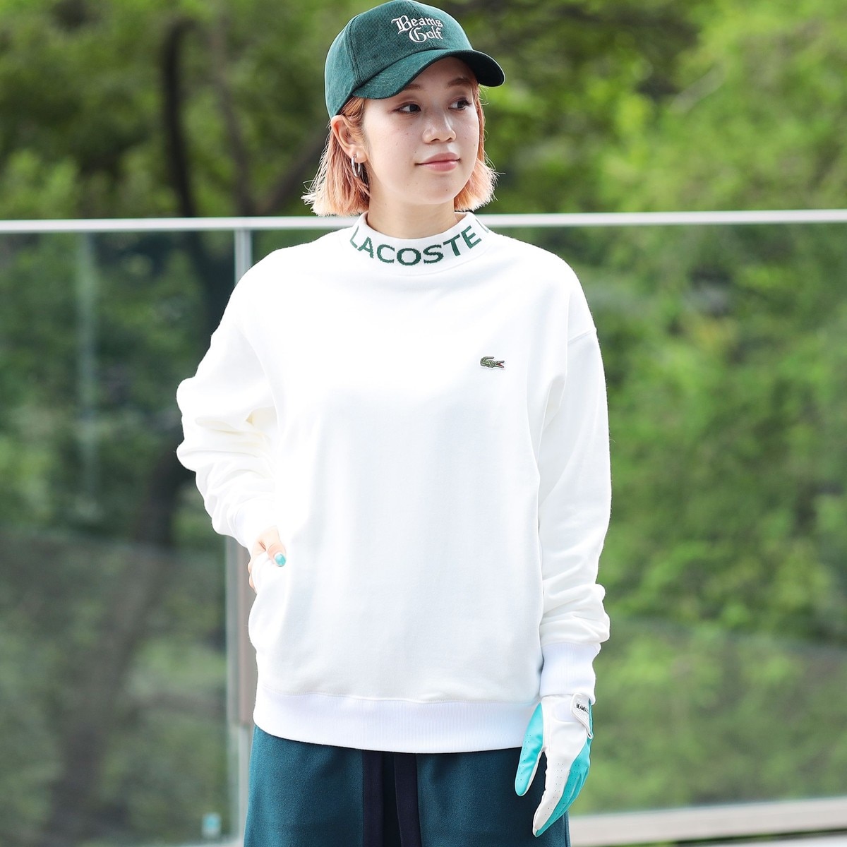 Lacoste for BEAMS GOLF 別注 ロゴ モックネック スウェットシャツ レディス(トレーナー・パーカー)