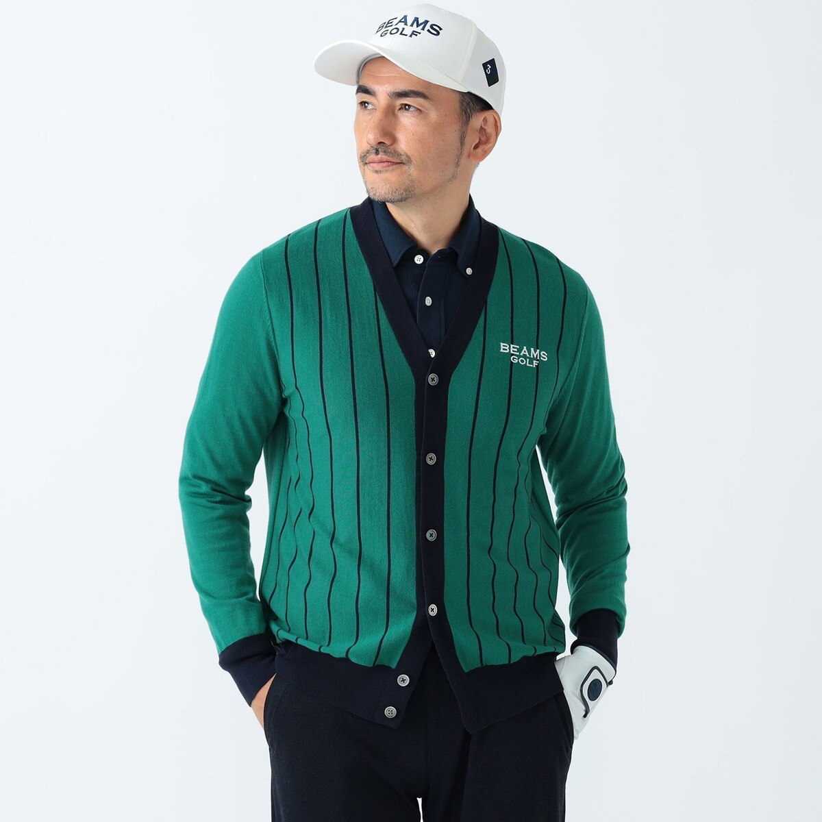 PURPLE LABEL バイカラーストライプ ニットカーディガン(中間着