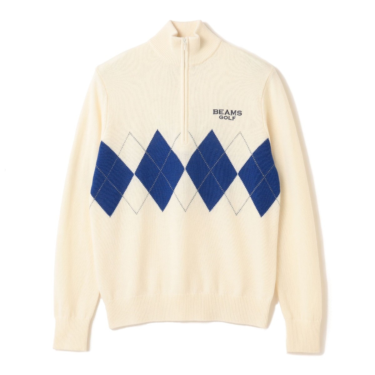 ★新品タグ付き★ BEAMS GOLF パープルレーベル ニット ワッペン XL PURPLE LABEL ハーフジップ アーガイルニット(中間着(セーター