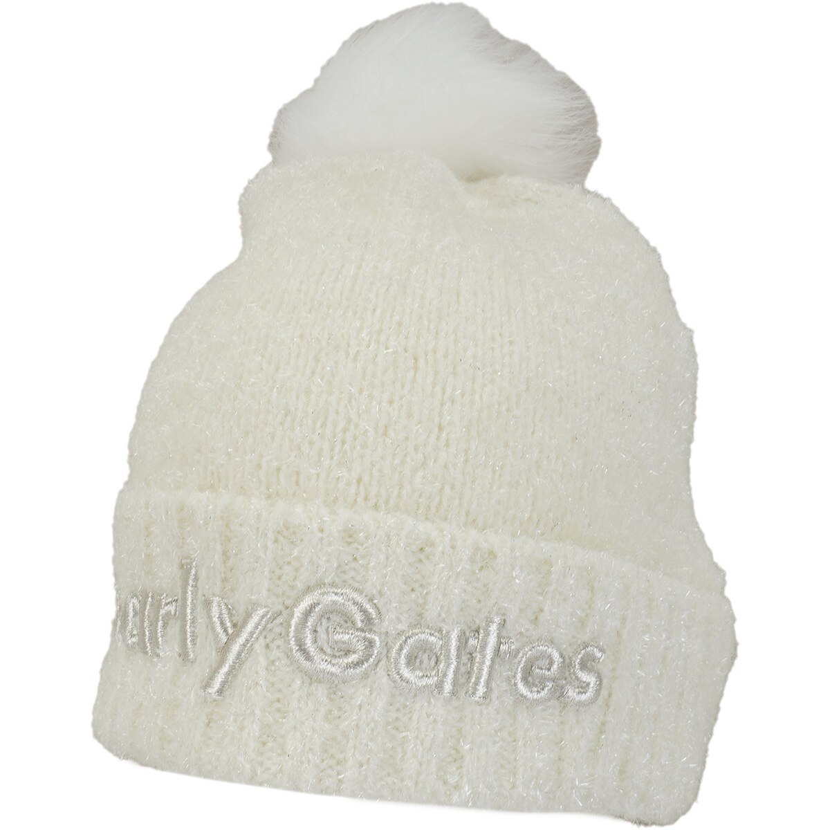 【美品】PEARLY GATES パーリーゲイツ つば付きニット帽 レッド ワッペン刺繍 裏地フリース フリー アクセサリー ゴルフウェア 4E1 パーリーゲイツ つば付ニット帽 ネイビー×白 ウール混 ボンボン付 FR