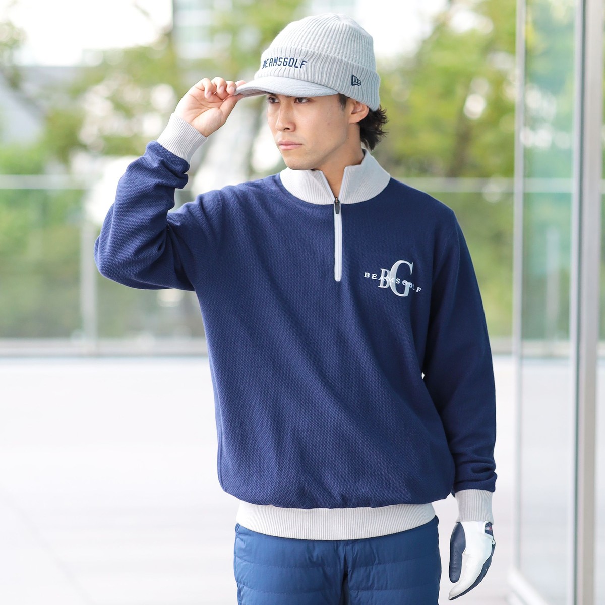 ORANGE LABEL エアシャット 裏付き ハーフジップ プルオーバーニット