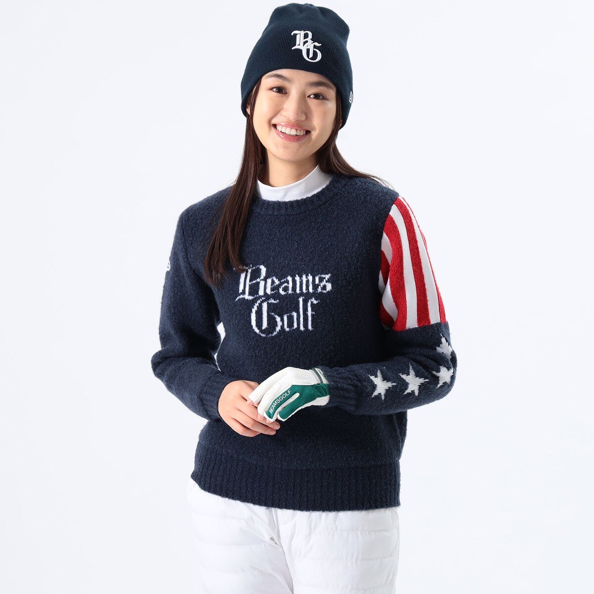 ビームスゴルフ オレンジレーベル◆ウール100% ニット◆アーガイル柄 Lサイズ BEAMS GOLF（ビームス ゴルフ）〈WOMEN〉 ORANGE LABEL