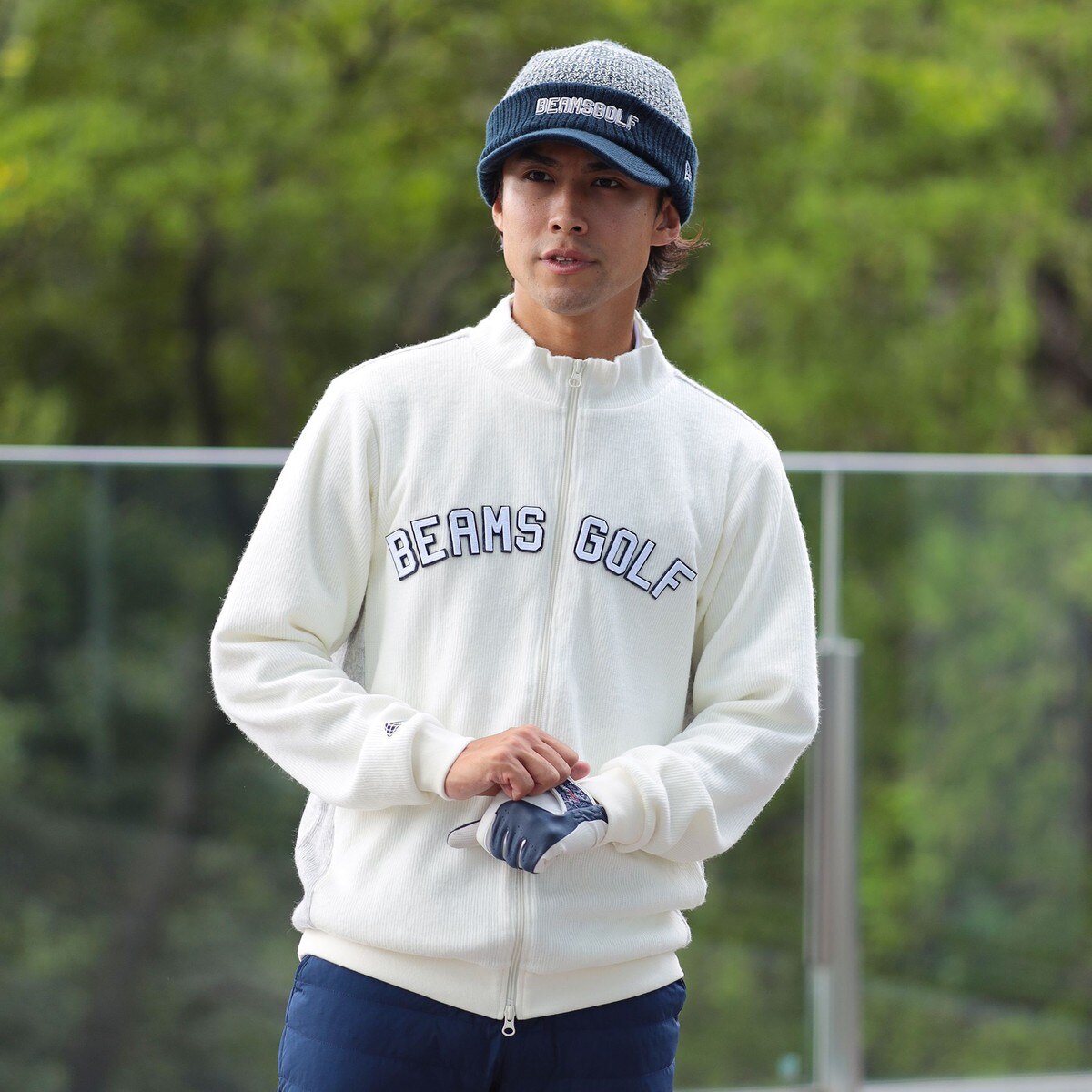 ビームス ゴルフ エアシャット裏付きフルジップブルゾン サイズM ホワイト ORANGE LABEL エアシャット 裏付き フルジップブルゾン(アウター