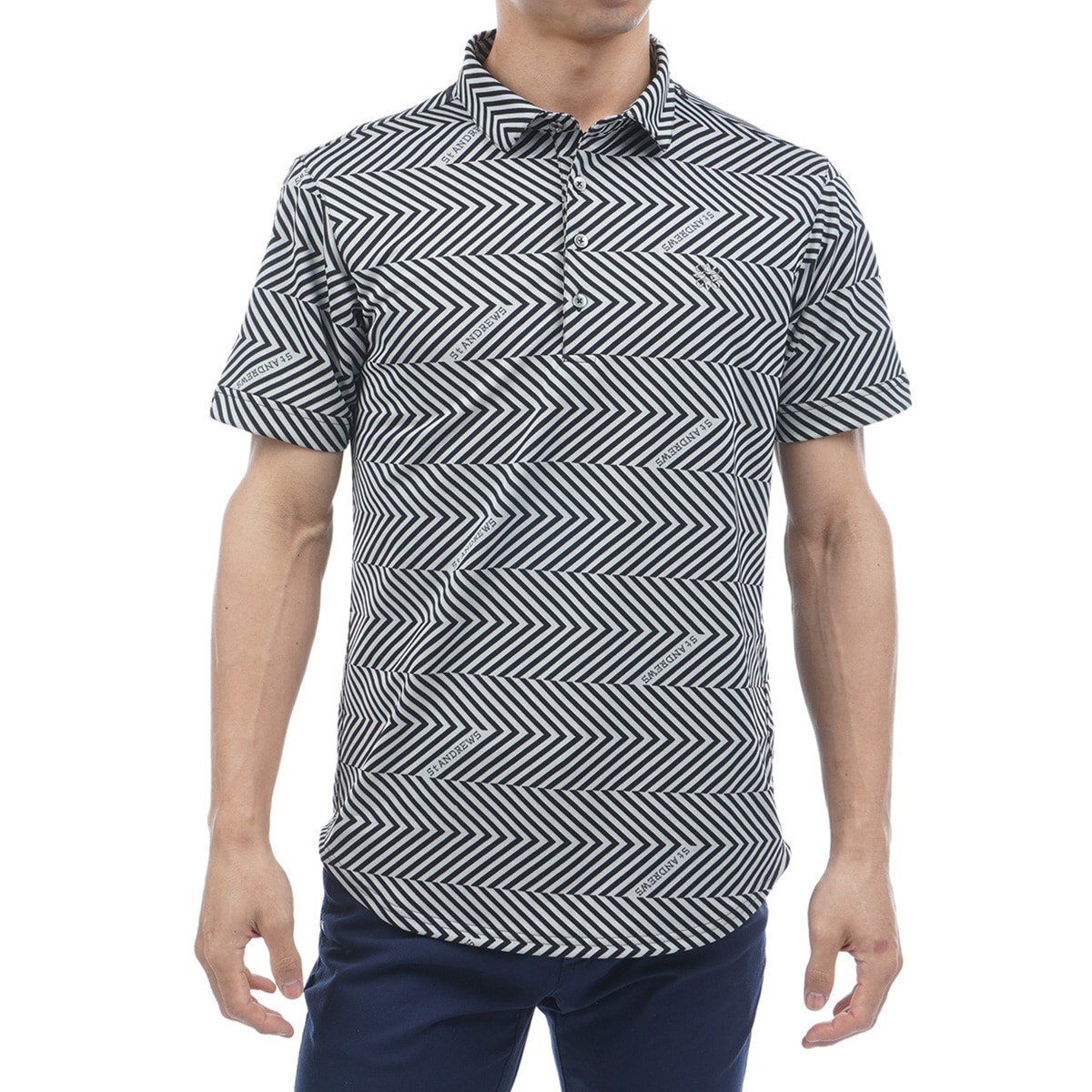 セール・アウトレット】ジグザグ柄 ジャカード半袖ポロシャツ