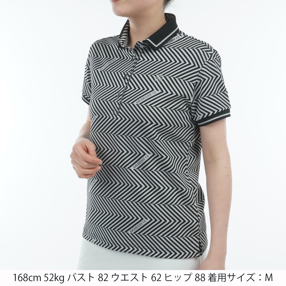 セール・アウトレット】ジグザグ柄 ジャカード半袖ポロシャツ レディス