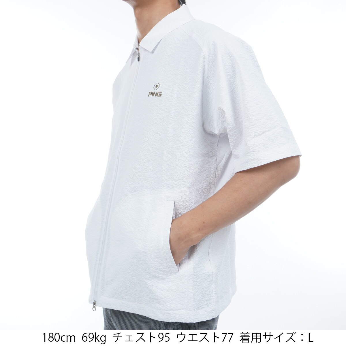 新品 ピン ゴルフ シアサッカーストレッチ 半袖 ポロシャツ バックプリント M セール・アウトレット】シアサッカーストレッチ 半袖ポロシャツ